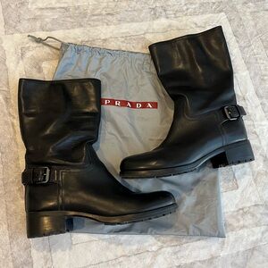 Leather Prada Moto Boots